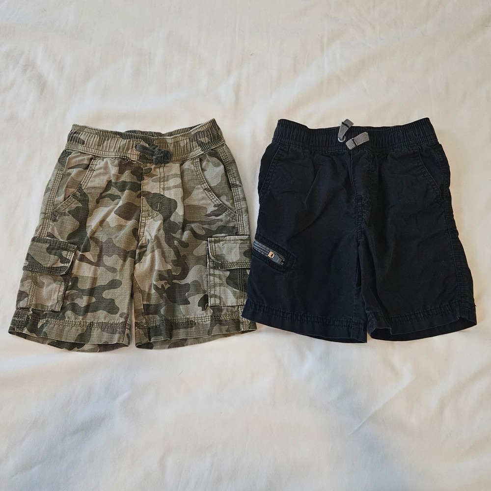 Hanna Andersson Cargo Shorts Kids Size 3 Lot of 2 Black Camo Utility Summer